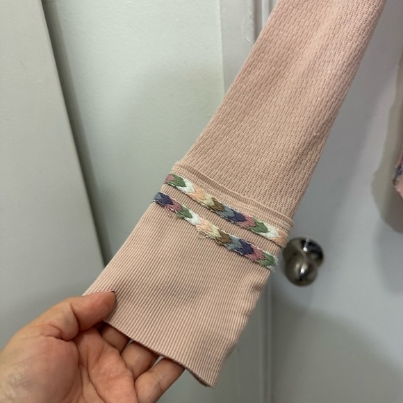 We The Free Free People Thermal Waffle Knit Embroidery Longsleeve Top Sz L - Picture 4 of 7